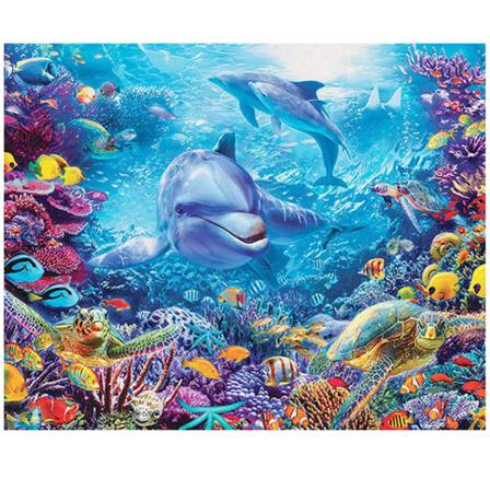 Diamond Painting Fyrkantiga Pärlor 50x70 Cm 5d Diy Delfin Havet Multifärg