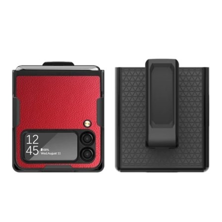 Samsung Galaxy Z Flip 4 Skal Litchi Med Bältesklämma Röd