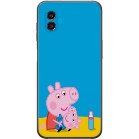 Kompatibel Mobilcover til Samsung Galaxy Xcover6 Pro Peppa Pig elvertema med krone og tryllestav på lyserød baggrund, sødt børnetegning af Greta G