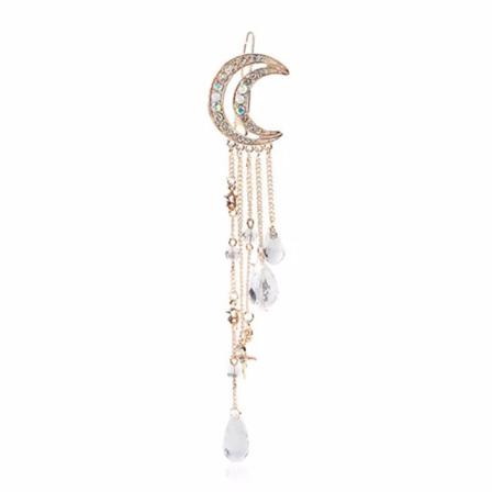 Mode Crystal Moon Shape Kvinnor Hårklämma Rhinestone Star Tass A1