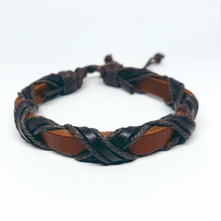 Ruskea / oranssi rannekoru aitoa nahkaa tummilla nauhoilla