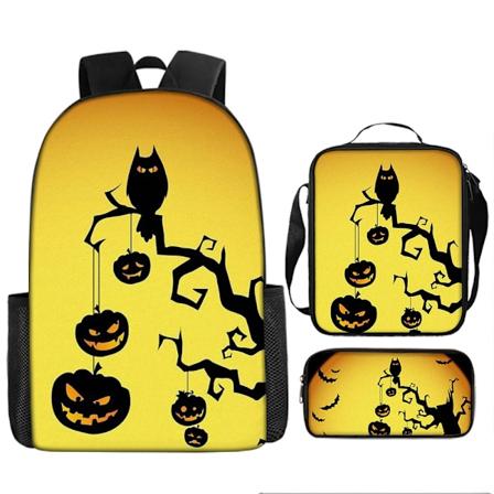 3-delt sett med store skolebagger for elever - Halloween-ryggsekk, gresskarryggsekk for elever på barneskolen og ungdomsskolen, barneryggsekk Style 15