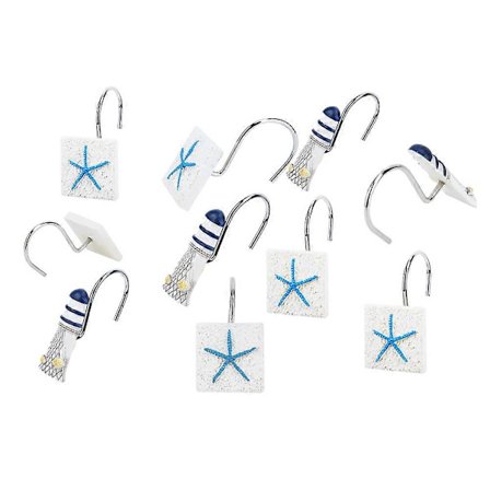 12 st Sjöstjärneformade Gardinkrokar i Harts Dekorativ Hängare för Bad Duschdraperi IGM