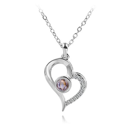 Hjärthalsband med projektionshänge "I love you" på 100 språk Silver