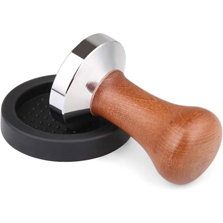 Stempel i krombelagt stål og håndtak i ekte tre inkl. matte, kaffepresse - kaffekvern for kaffemaskin portafilter (51mm)