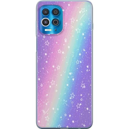 Kompatibelt Mobildeksel til Motorola Edge S Rainbow-farget pastellbakgrunn med hvite stjerner og gnistrende prikker i myk overgang