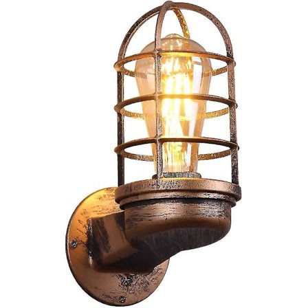 Retro vägglampor Vintage industriell belysning Antik vägglampor Mässing metallbur vägglampor inomhus hem Retro belysning strålkastare (rostfärg) (wit