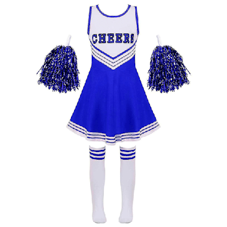 Cheerleading-kostyme for barn, skolejenter, cheerleader-uniformer, cheer-danseantrekk for Halloween-kostyme med strømper, blomst D_y, blå Blu