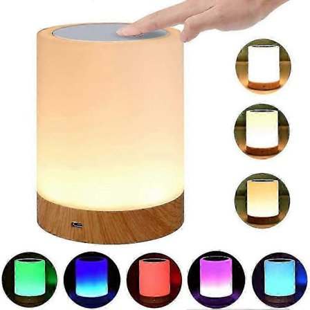 LED Sänglampa Batteri Touchsensor Bordslampa Barn Nattlampa Tillverkad av Trä med 256 RGB