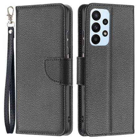 SKALO Samsung A23 5G Premium Litchi Flip Cover - Sort Black