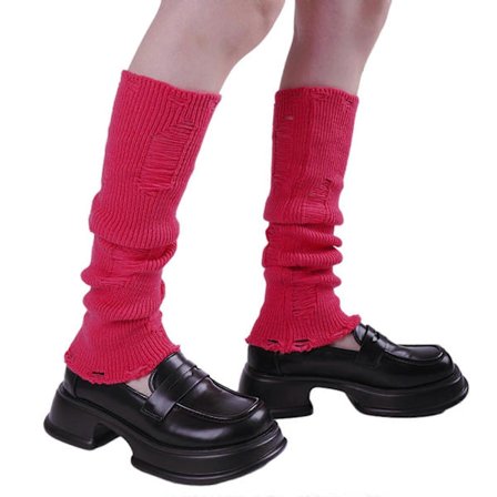 Harajuku Dam Y2K Pige Benvarmere Lange Strømper Punk Distressed Flåede Ribstrikkede Strækbare Benbeskyttere Strømper Streetwea