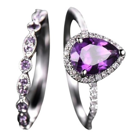 st Mode Smycken Prinsessa Kvinnor Ring Vattendroppsform Finger Lila Ametist