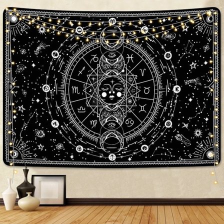 Sol og måne veggteppe psykedelisk dekor - abstrakt himmellegeme