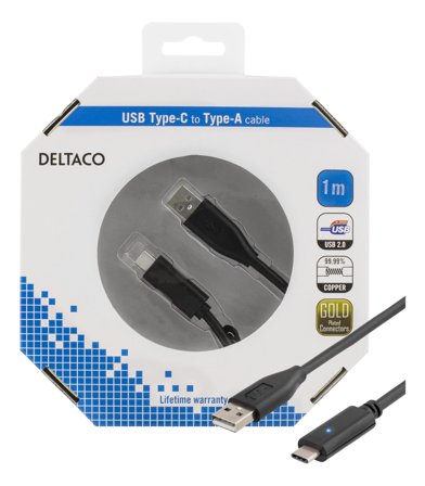 Deltaco USB type C-kabel - USB til 24 pin USB-C - 1 m