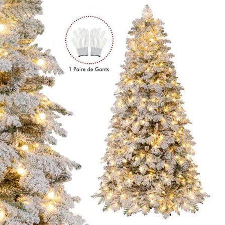 Valmis valaisin joulukuusi 210 cm COSTWAY-160 Kimaltavia palloja-320 LED-valoa, 8 tilaa-806 oksaa keinotekoisella lumella-Liikkuva