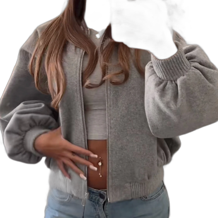 GRÅ OVERSIZED STICKAD BOMBERJACKA / KAPPA