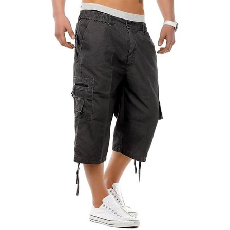 Herre Cargo Shorts Under Knælængde Lange Casual Twill Elastisk 3/4 Capri Bukser med Lynlås Cotto-WELLNGS