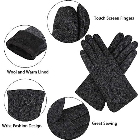 Vintervarme Touchscreen-hansker Stilige Strikket Ullhansker Oppvarmet S