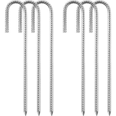 6 stk. Stålteltpløkke Galvaniseret J-Trampolintilbehør, ZQKLA