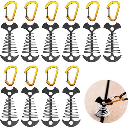 Dekksanker med karabinkrok, nedbindingsankertau-strammer, tilbehør til teltanker for utendørs camping, 10-pakning (svart)