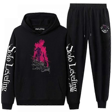 Anime Unisex Solo Leveling Cosplay Hettegenser Bukser Treningsdress Antrekk Halloween Genser Langermet Sweatshirt Svart Hvit Hettegensere-Perfet