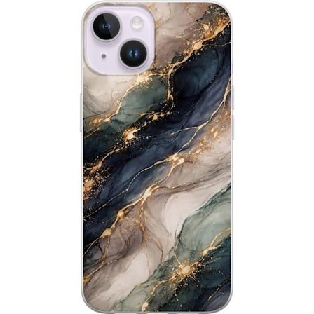 Kompatibelt Mobildeksel til Apple Apple iPhone 14 Plus Luksuriøs abstrakt marmor kunst i svart, hvitt og gull med elegante linjer, eksklusivt design
