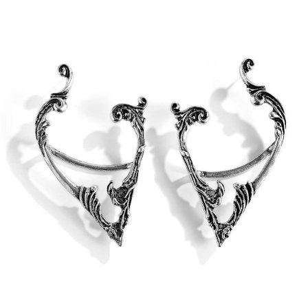 Gothic Elf Earcuffs Pierced Cartilage Climber øreringe Vintage øreringe (2 par - sølv)