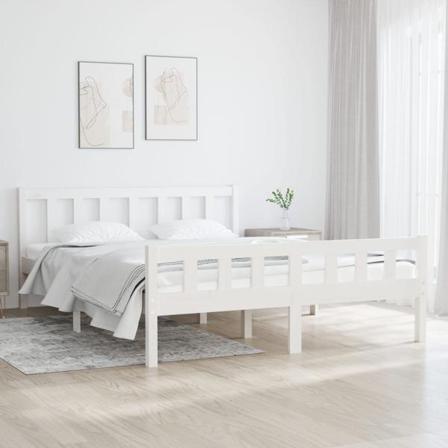 Vidaxl Sängram Vit Massivt Trä 140x190 Cm Vit