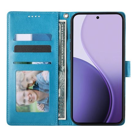 Samsung Galaxy S26 Edge Plånboksfodral Konstläder Fjäril Blommönster - Blå