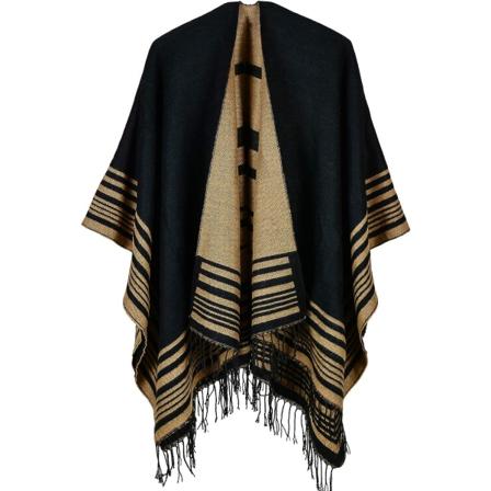 Rutig tröja Poncho Open Front Cape Coat & Blanket Sjal för kvinnor