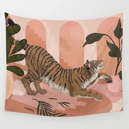 100x150cm Pink Tiger Vægtæppe Dyr Plante Væghængende Dekoration