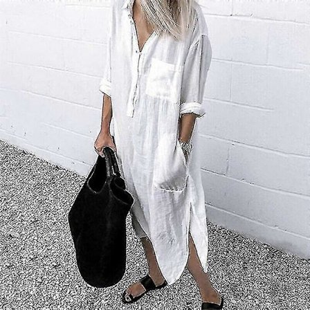 Plus size Dam Casual Blus Lång Skjorta Klänning Dam Krage Knapp Klänning Cy