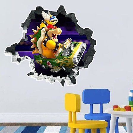 3D Super Mario Kart Bowser Koopa Racing Veggklistremerke for Romdekorasjon [GKS]