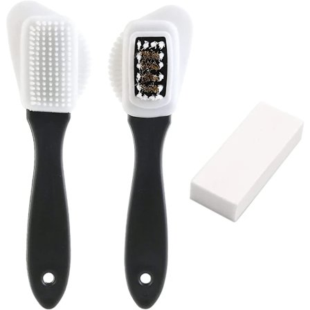 Skobørste til ruskind, 4-sidet ruskindbørste og skoslettegummi, multifunktionel nubuck messing og nylon til læderstøvler