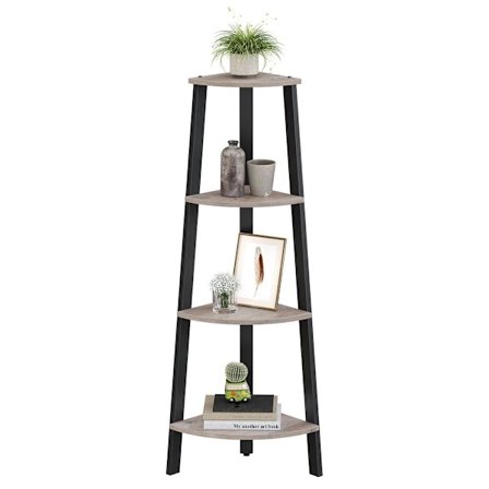 Rootz Hjørnehylde - Hjørnehylde med 4 hylder - Hjørnebogreol - Hjørnehylde af træ - Industriel stil - Spånplader - Stål - Greige Sort - 34 x 34 x 125