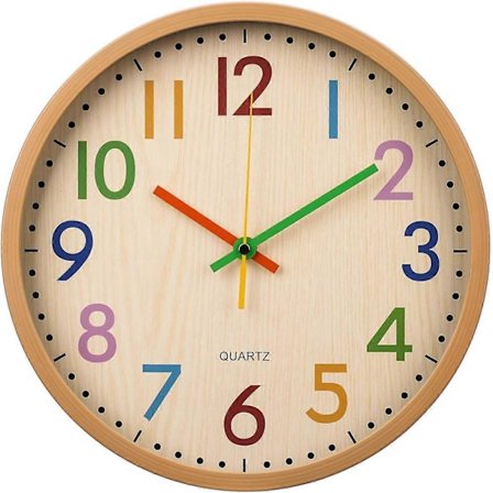 Børne Væg Ur 30 cm Stille Ikke-Tikkende Farverigt Børneur Rundt Dekorativt Vægure til Klasseværelse, Skole, Kontor, Soveværelse, Stue,