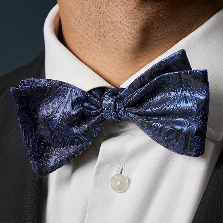 Zijden zelfbinder vlinderdas met marineblauw en lichtblauw paisleymotief voor mannen - Zelfbinder vlinderdassen