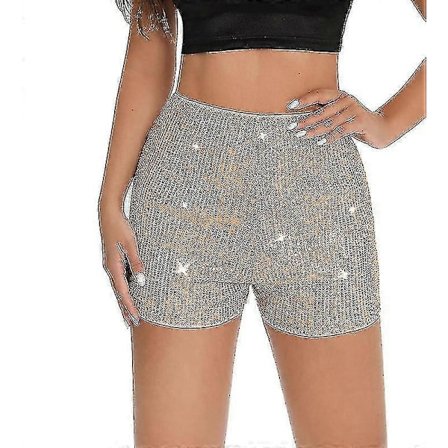 Dame Pailletter Høj Elastisk Talje Lige Ben Shorts Ensfarvede Glitter Party Shorts