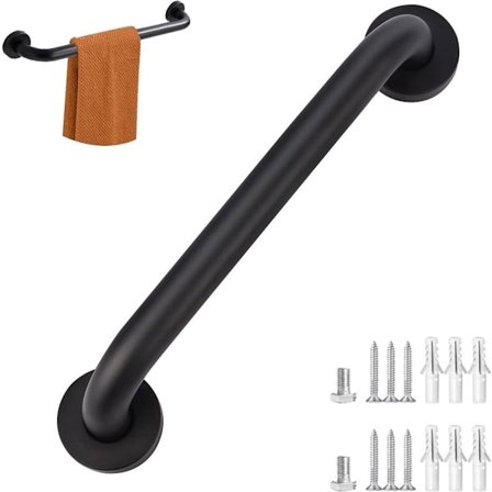 Ekstra Greb Vægbeslag 30cm - Mat Sort Badeværelsesgreb til Brusebad u0026 Toilet - Kompatibel med Komplet Installationstilbehør