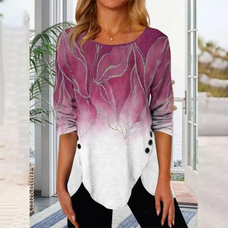 Kvinnor Crew Neck Tee Knappar Dekor Pullover