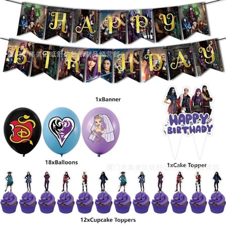 Film Descendants Serie Tema Fest Fødselsdag Flag Ballon Indsættelse Scene Layout