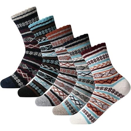 5 paria neulottuja sukkia hienoissa väreissä ja kuvioissa, naisten sukat, MultiColor Wavy L, joululahja toimistoon, kouluun, kotiin ja ulkoiluun
