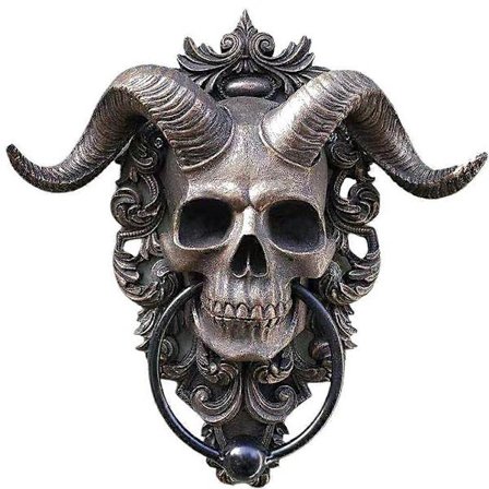 **Antik dørhammer, Diabolus Horned Skull dørhammer, Gotisk Horned God dørhammer, Dørdekoration, 16,5 x 15 x 3,5 cm**