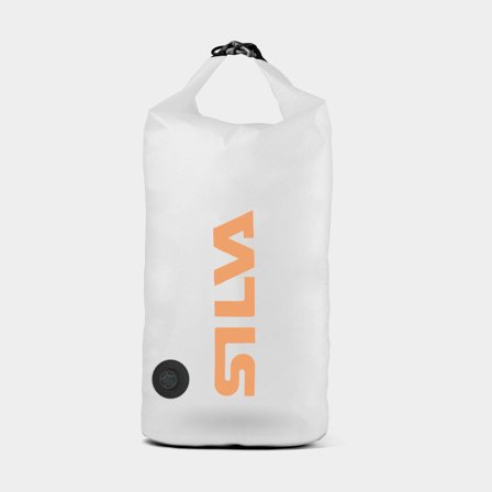Drybag / sac étanche Silva TPU-V, 70D, 12 litres, avec valve & support pour lampe frontale, transparent/orange
