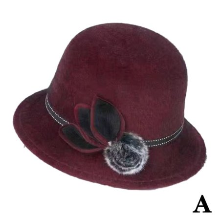 Dam Dam Vintage Ull Rund Fedora Bøy Cloche Derb Filt Bowler vinrød One-size