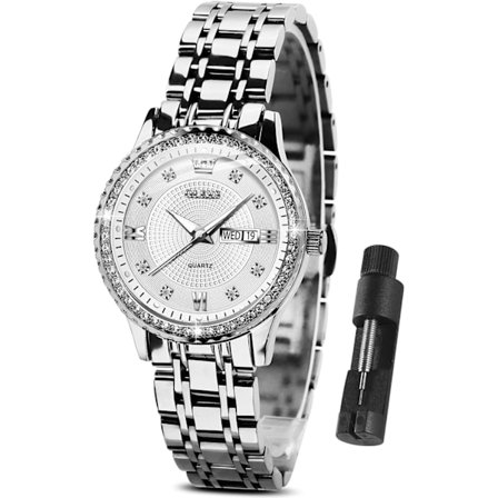 Dam Roséguld Diamant Lysande Vattentät Klocka (Silver)