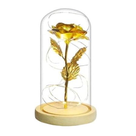 Glaskuppel med LED-løkke og guldrosa Guld