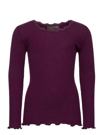 Silk T-Shirt Ls W/ Lace Langærmet T-shirt Lilla Rosemunde Kids
