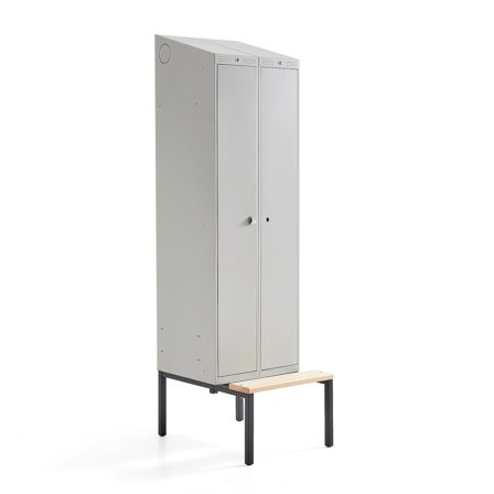 Doppelspind CLASSIC COMBO mit Sitzbank, 2 Türen, 2290 x 600 x 550 mm, grau