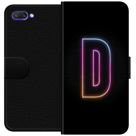 Kompatibel Tegnebogsetui til Honor Honor 10 Minimalistisk neonbogstav D i farveskiftende lys mod sort baggrund i moderne digital design